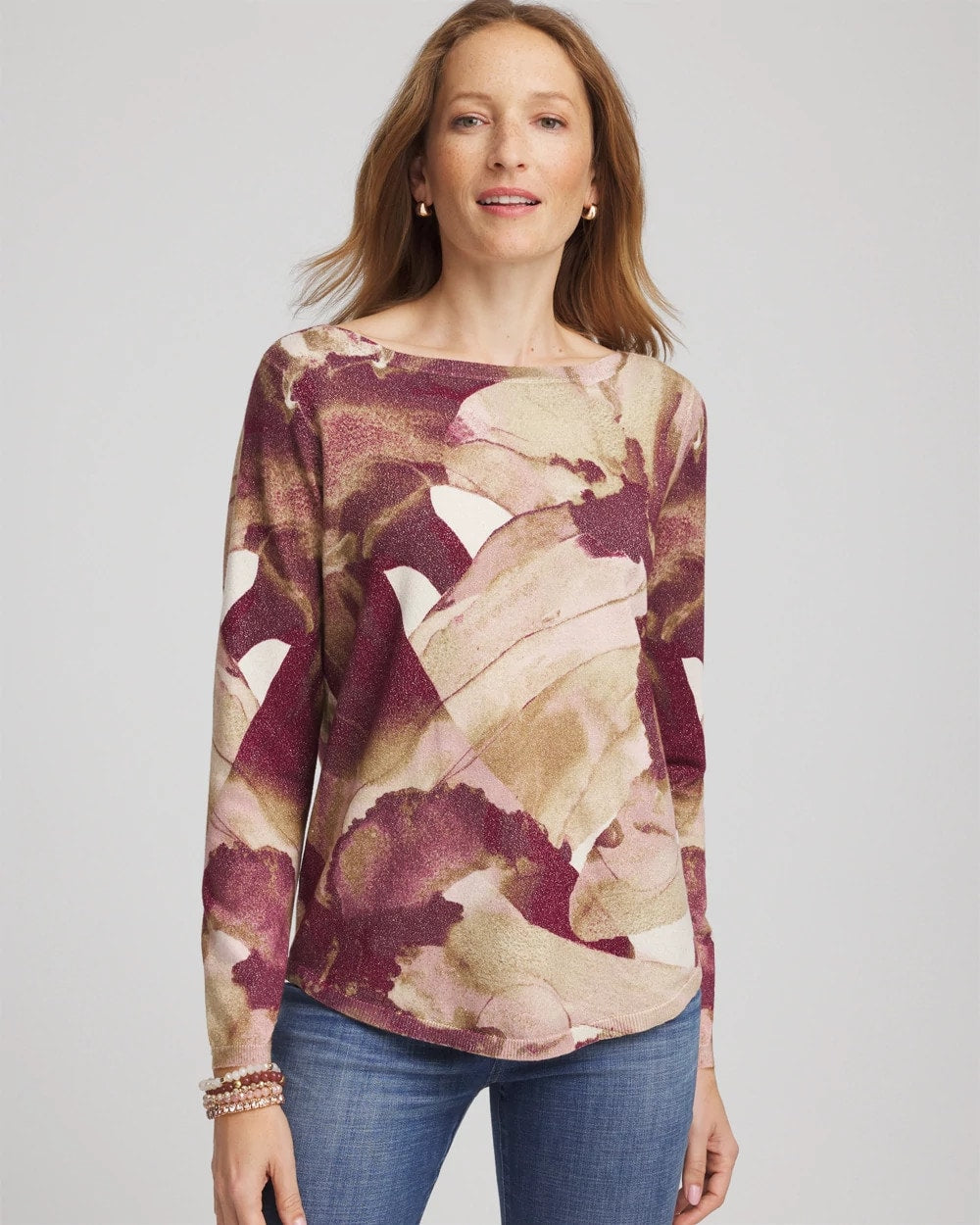 Chico's | Ella Ocean Glitz Boatneck Sweater/ Purple Royale