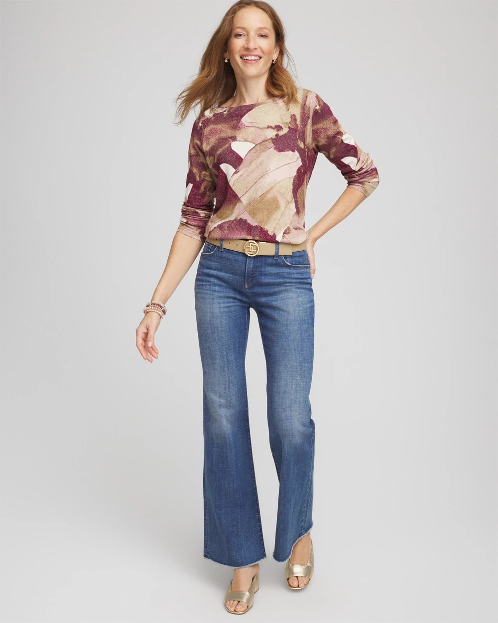 Chico's | Ella Ocean Glitz Boatneck Sweater/ Purple Royale