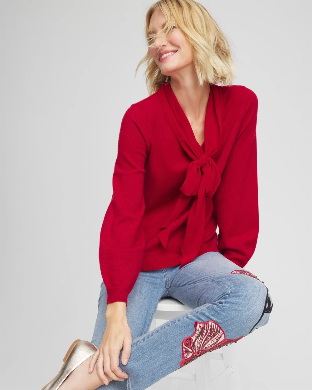 Chico's | Bow-Detailed Sweater/ Carmine Red