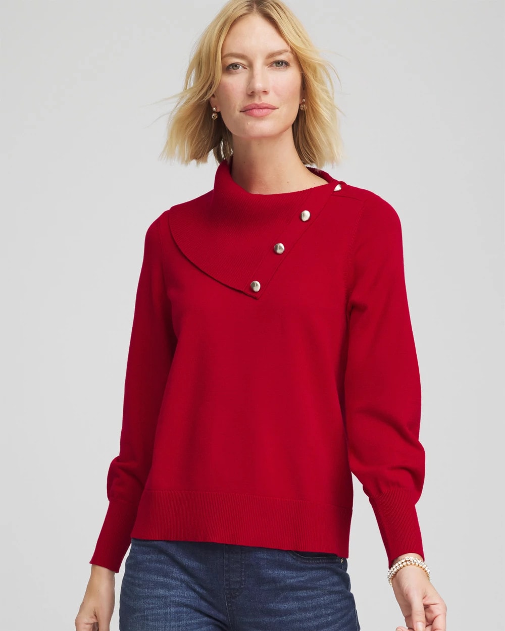 Chico's | Button Envelope Neck Sweater/ Carmine Red