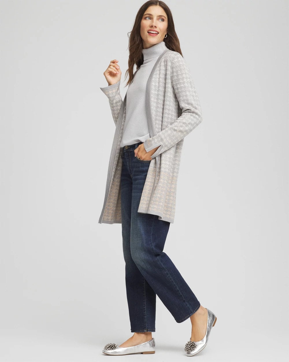 Chico's | Metallic Herringbone Cardigan/ Gray