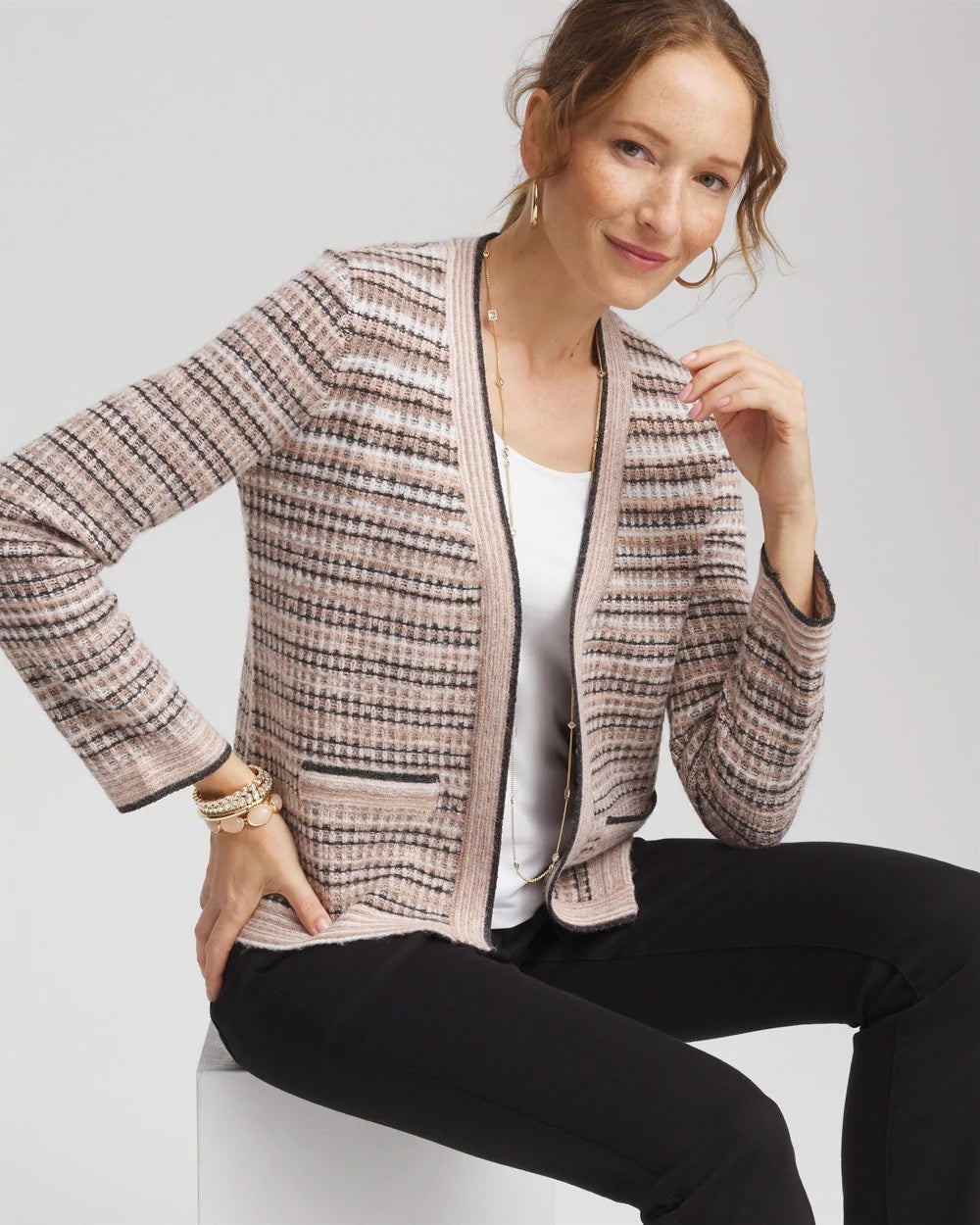 Chico's | Sunset Abstract Sweater Jacket/ Black