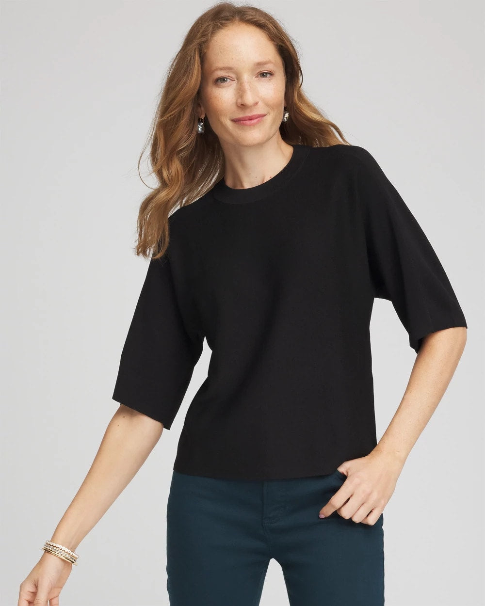 Chico's | Dolman Sleeve Crew Neck Pullover Sweater/ Black