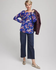 Chico's | Ella Boatneck Printed Pullover Sweater/ Cobalt Stone