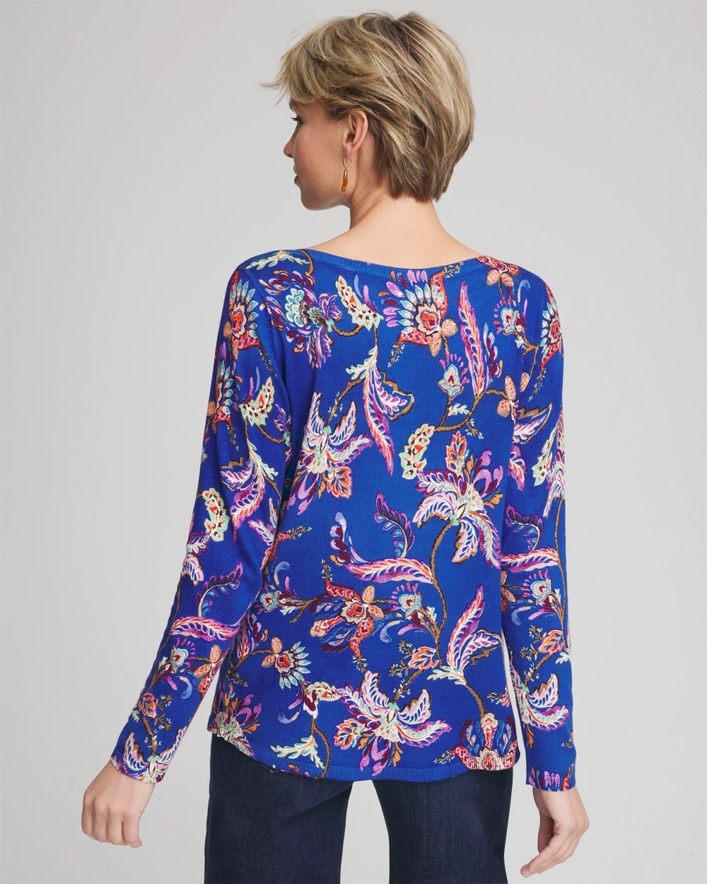 Chico's | Ella Boatneck Printed Pullover Sweater/ Cobalt Stone