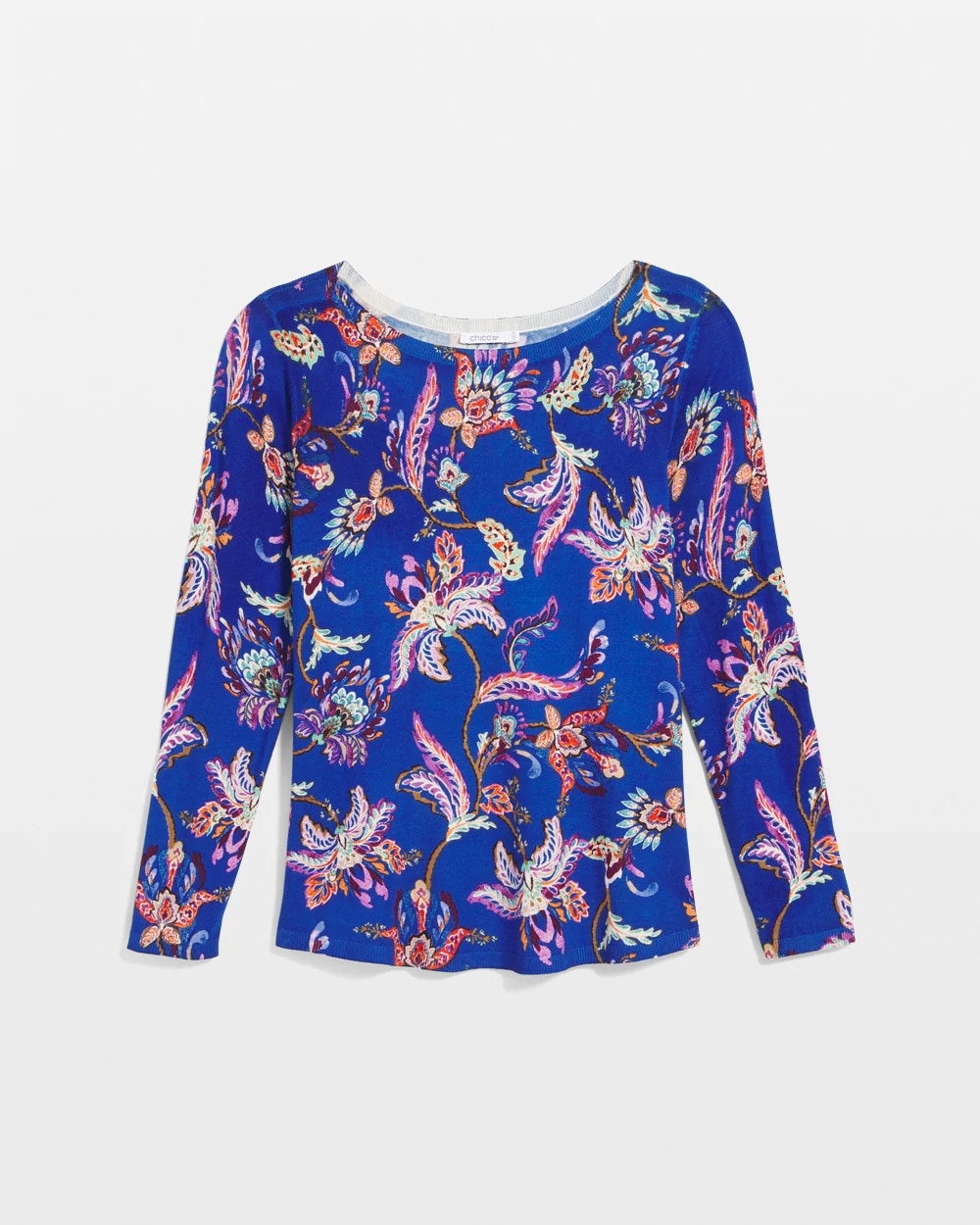 Chico's | Ella Boatneck Printed Pullover Sweater/ Cobalt Stone