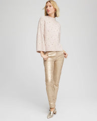 Chico's | Sequined Cable Knit Sweater/ Birch Bark Heather