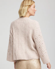 Chico's | Sequined Cable Knit Sweater/ Birch Bark Heather