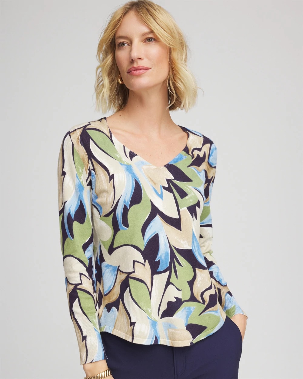 Chico's | Ella Bloom V-Neck Pullover Sweater/ Passport Blue