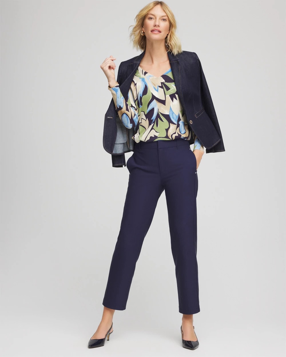 Chico's | Ella Bloom V-Neck Pullover Sweater/ Passport Blue