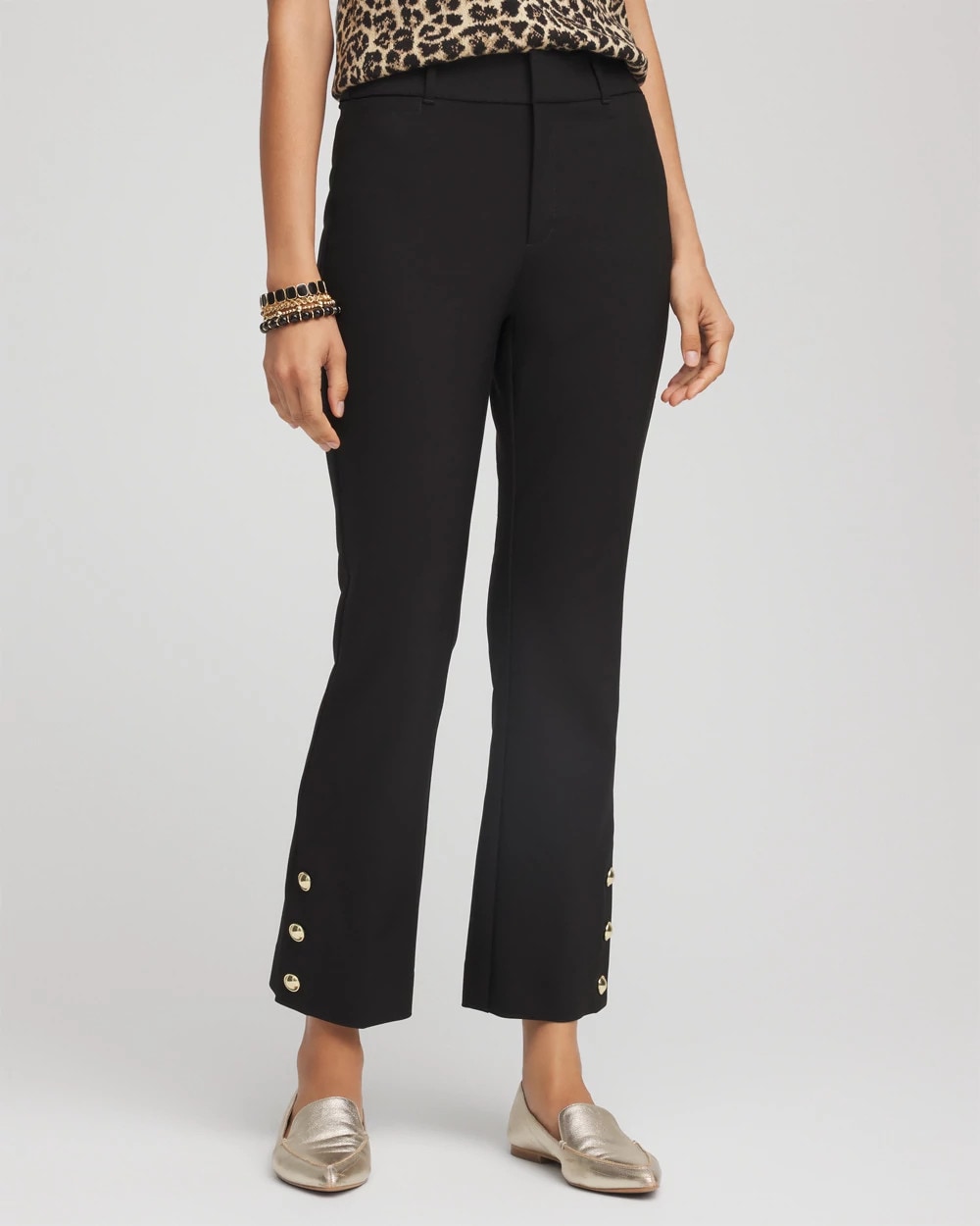 Chico's | Bi-Stretch Flared Button-Hem Cropped Pants/ Black