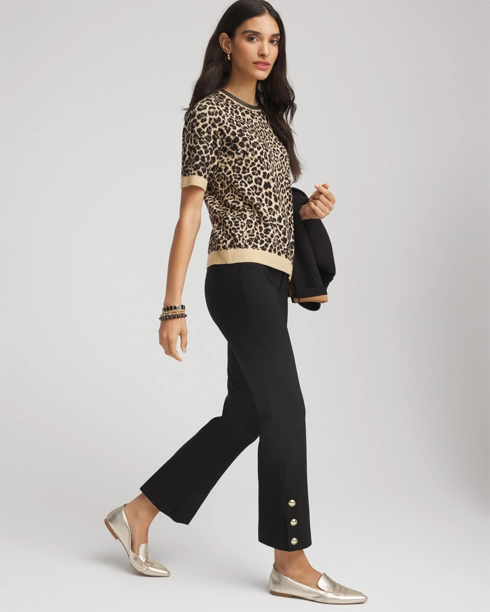 Chico's | Bi-Stretch Flared Button-Hem Cropped Pants/ Black