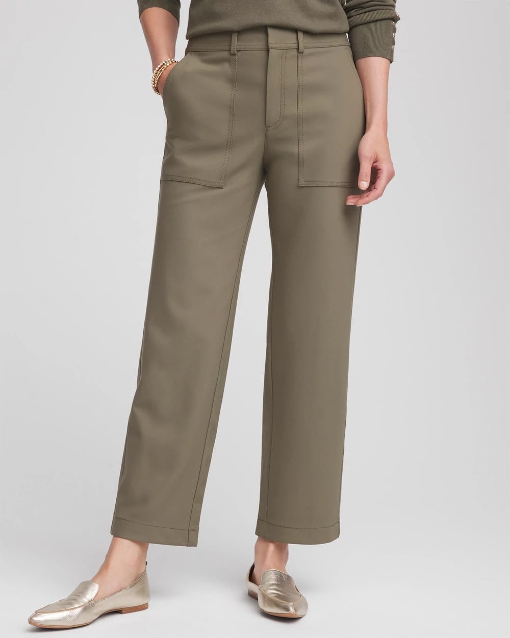 Chico's | Petite Bi-Stretch Straight Ankle Pants/ Nettle Leaf