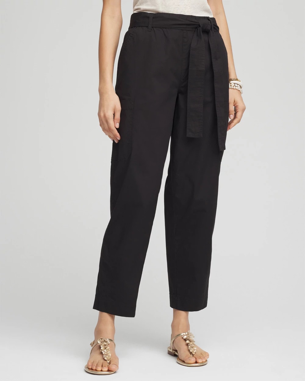 Chico's | Poplin Pull-On Tapered-Leg Cropped Pants/ Black