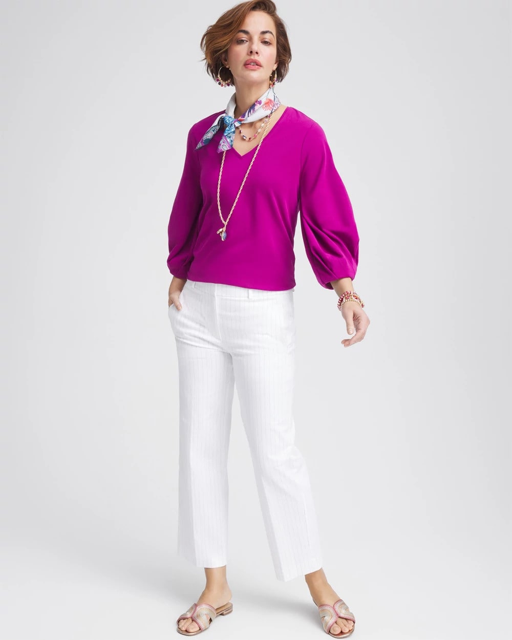 Chico's | Striped Straight-Leg Cropped Pants/ Alabaster