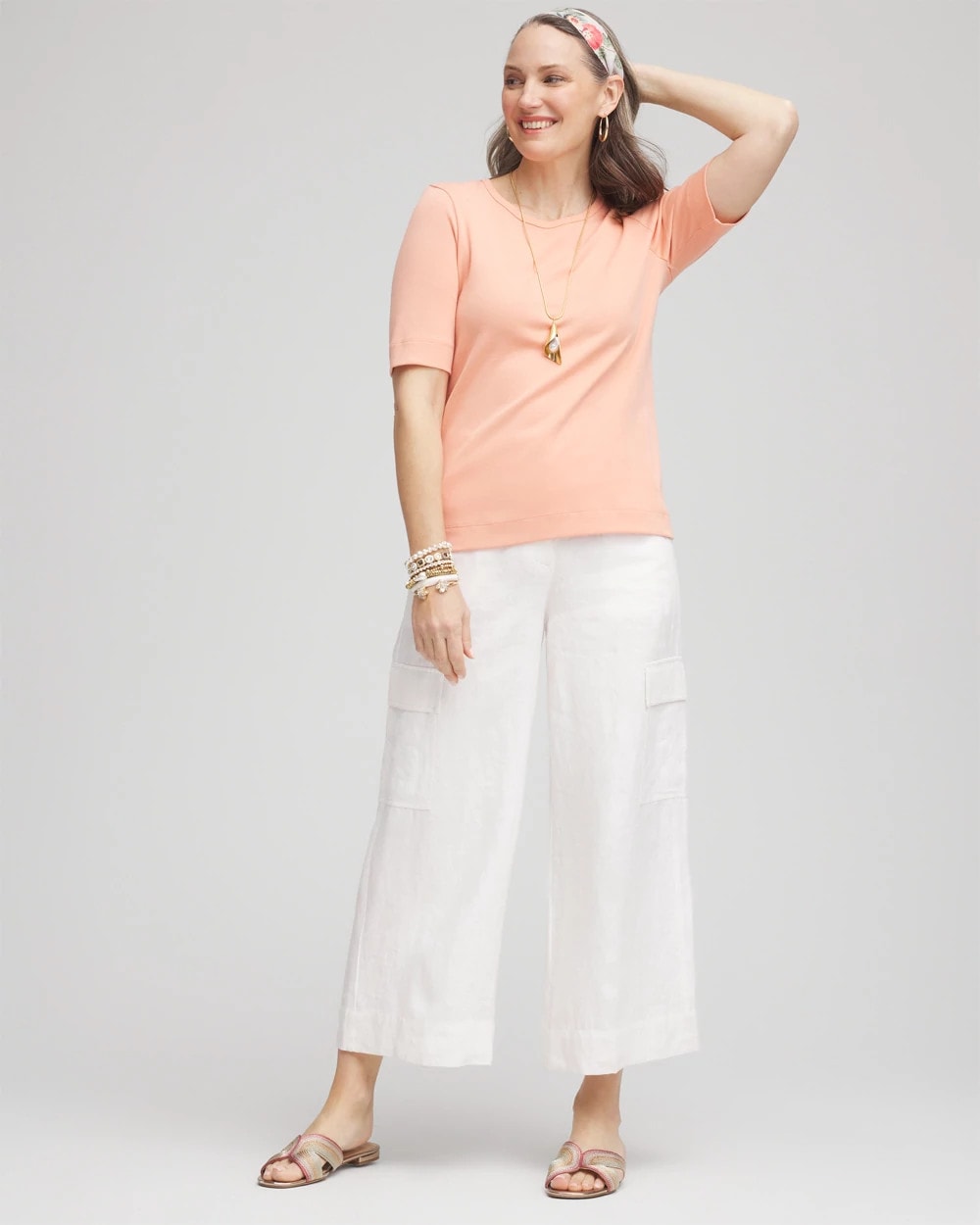 Chico's | Linen Cargo Wide-Leg Cropped Pants/ Alabaster
