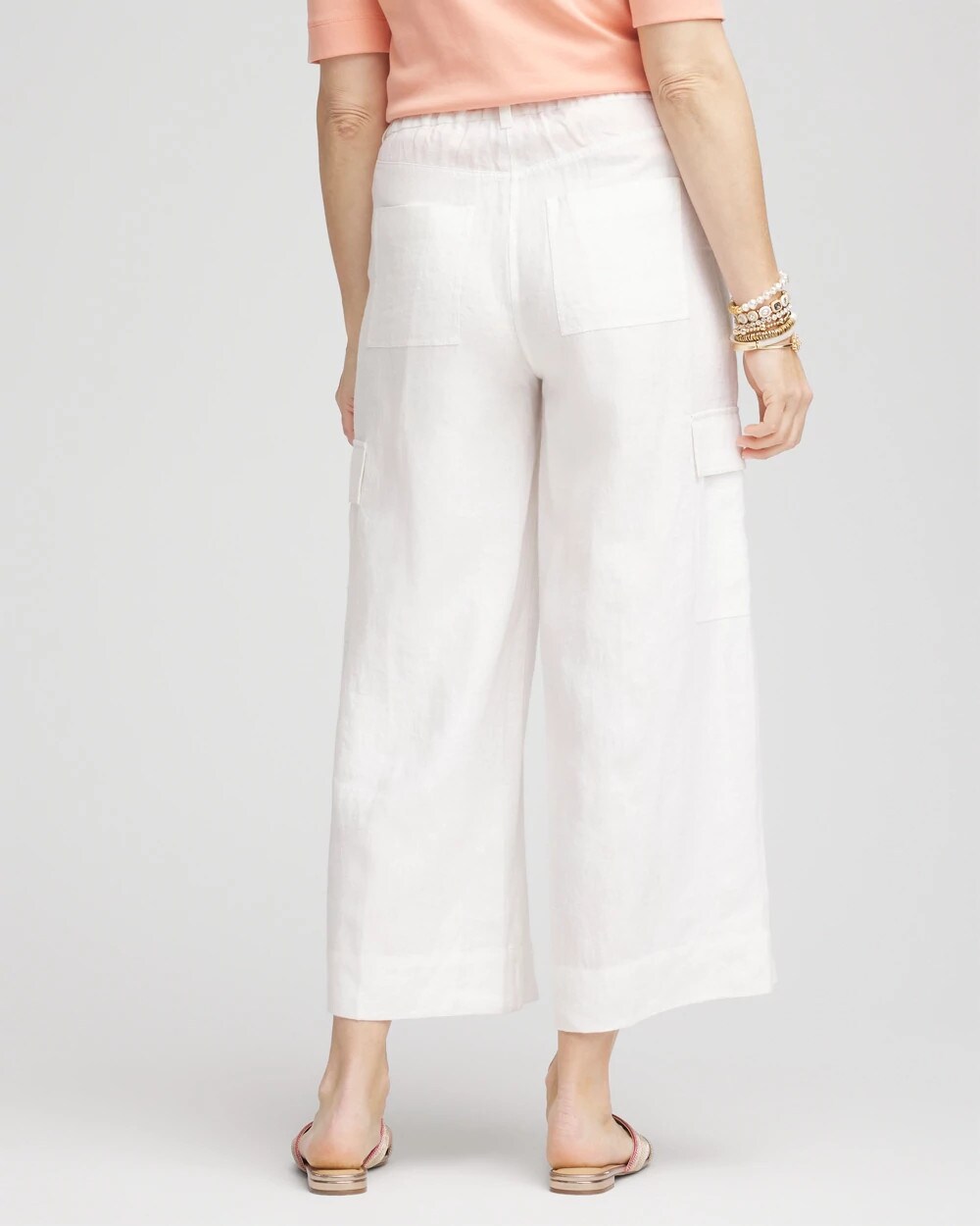 Chico's | Linen Cargo Wide-Leg Cropped Pants/ Alabaster