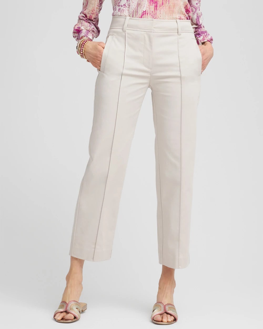 Chico's | Stretch Sateen Straight Cropped Pants/ Smokey Taupe