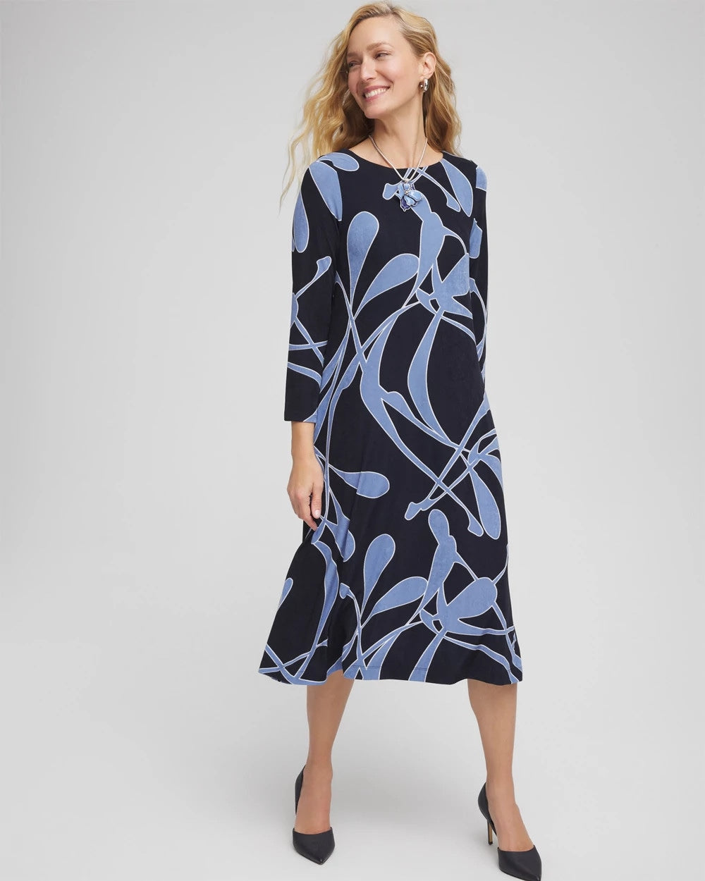 Chico's | Travelers™ Abstract Midi Dress/ Travelers India Ink