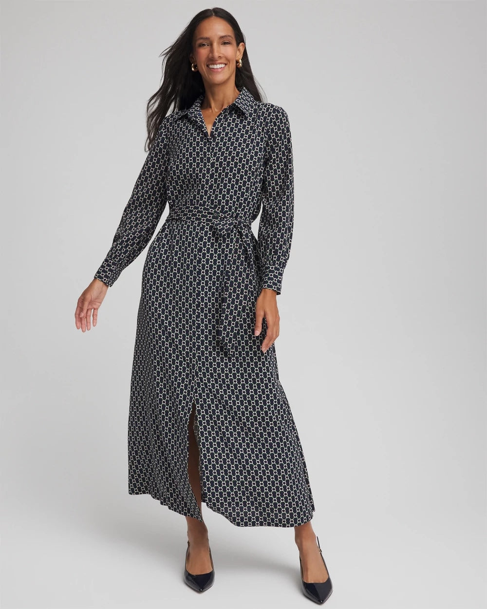 Chico's | Chain Print Maxi Shirtdress/ Passport Blue
