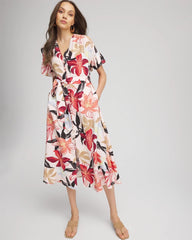 Chico's | Tonal Floral Ruffle-Sleeved Midi Dress/ Multi