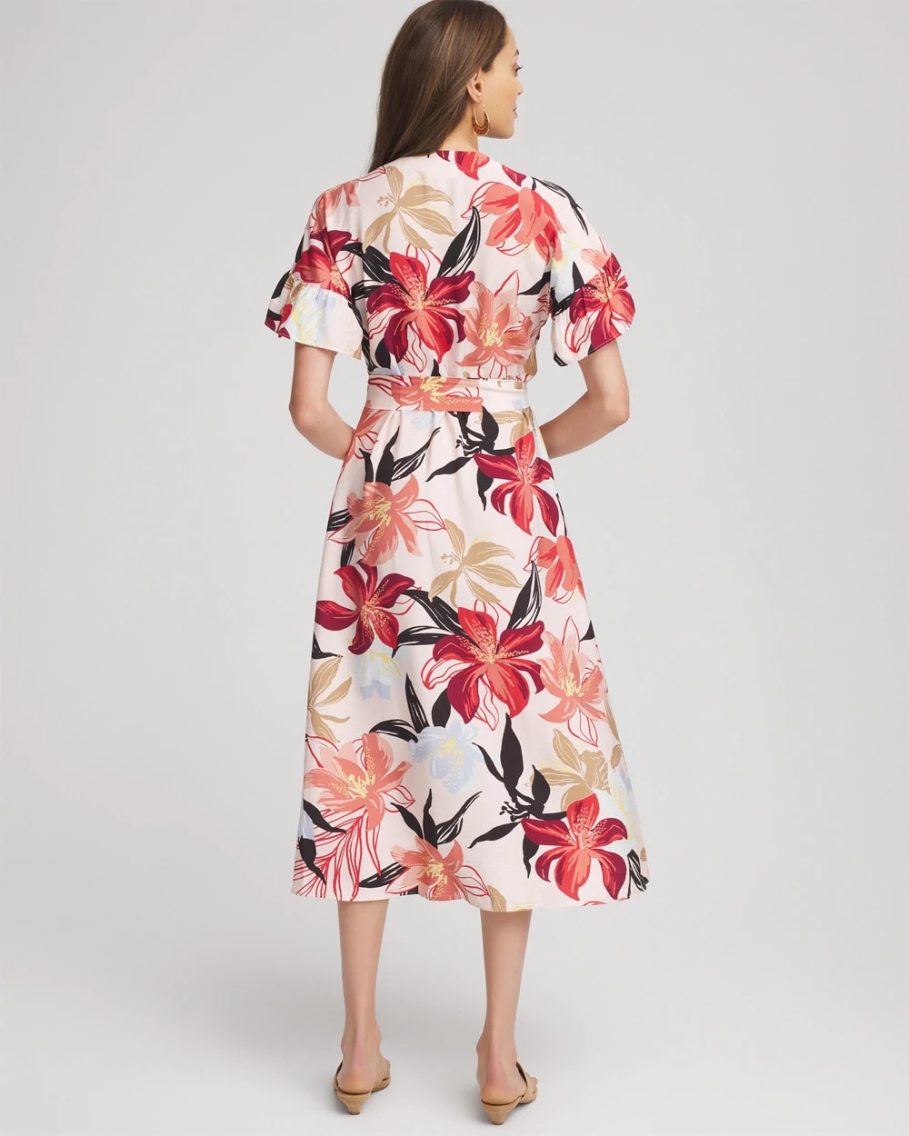 Chico's | Tonal Floral Ruffle-Sleeved Midi Dress/ Multi