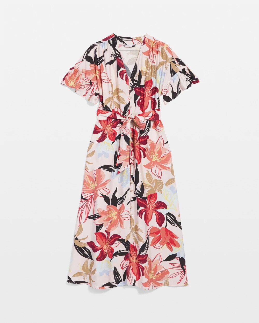 Chico's | Tonal Floral Ruffle-Sleeved Midi Dress/ Multi