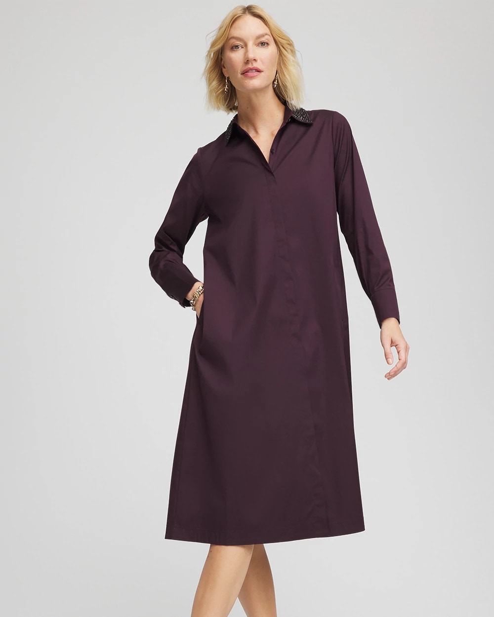 Chico's | Sequin Collar Midi Shirtdress/ Night Bloom