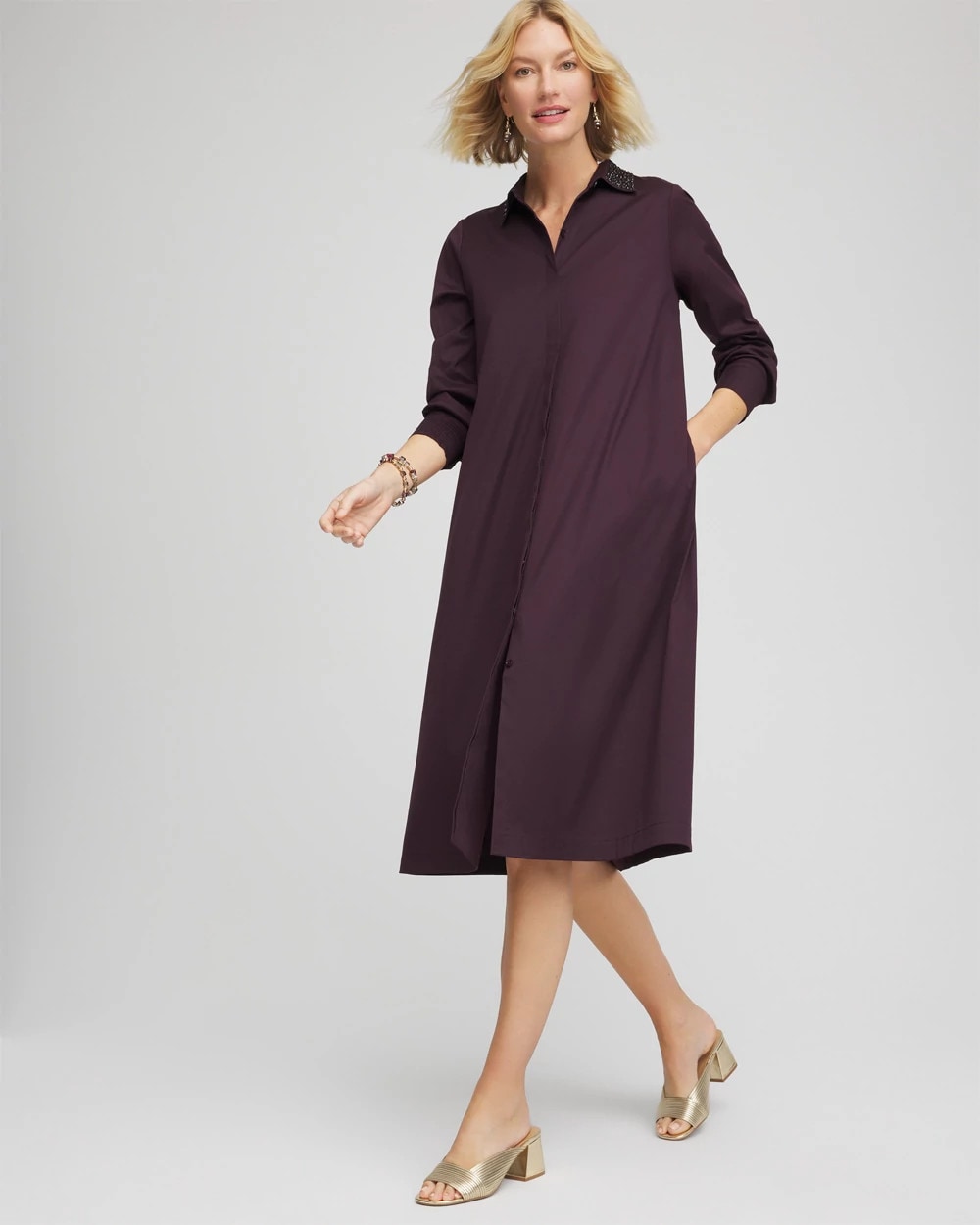 Chico's | Sequin Collar Midi Shirtdress/ Night Bloom