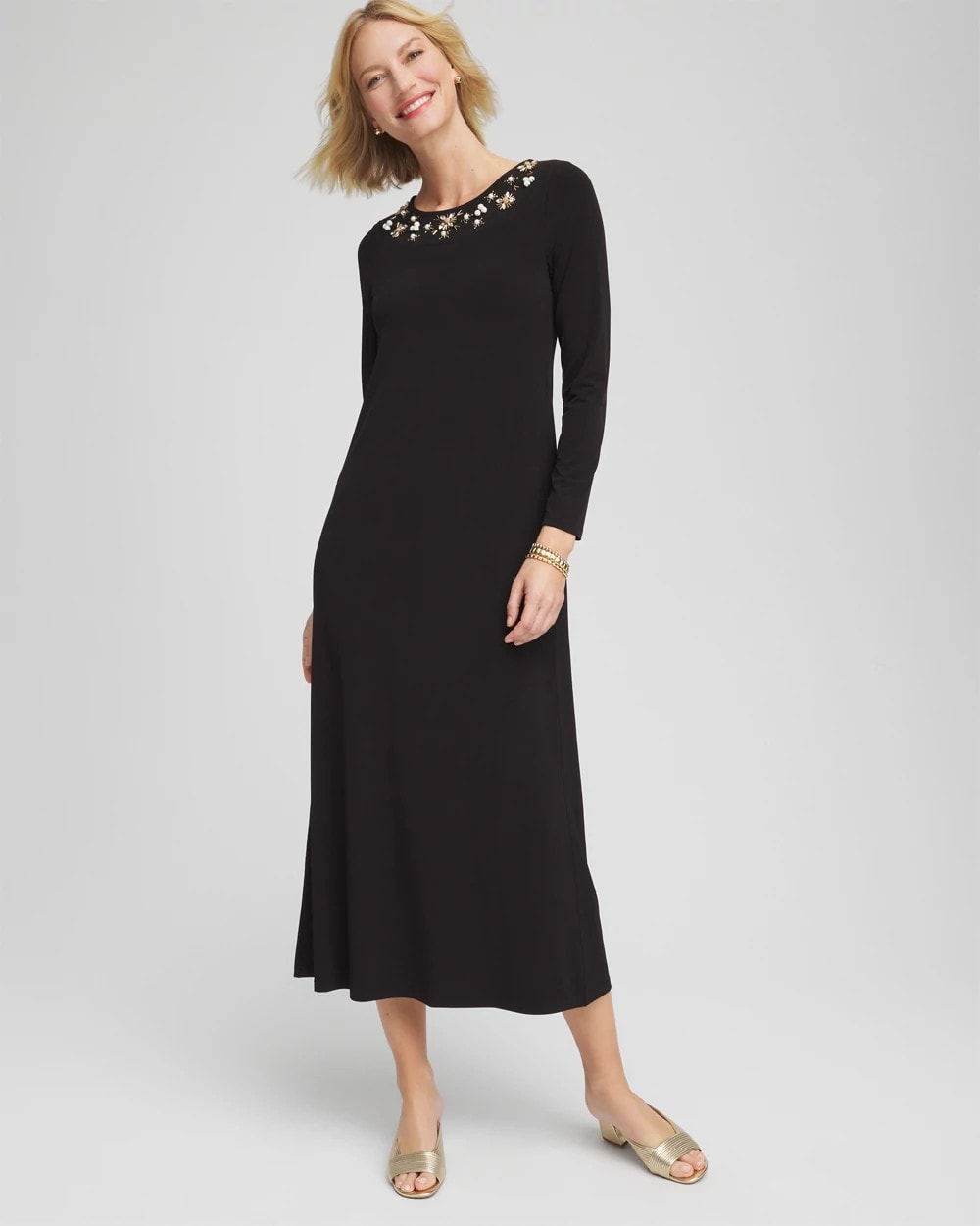 Chico's | Embellished Column Maxi Dress/ Black
