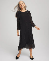 Chico's | Feathered Georgette Popover Dress/ Black