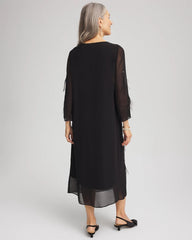 Chico's | Feathered Georgette Popover Dress/ Black