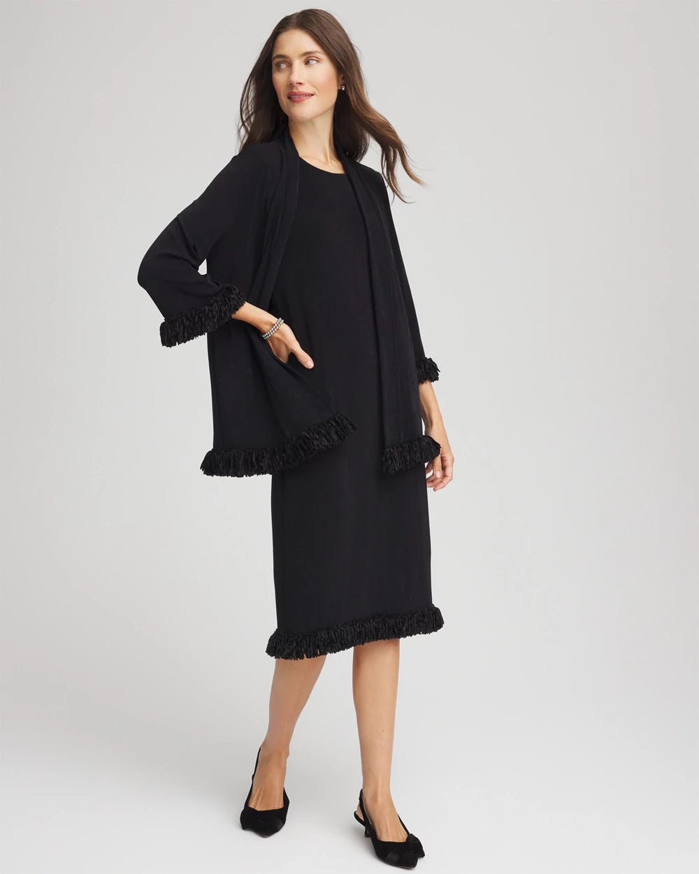 Chico's | Travelers™ Fringe Hem Tank Dress/ Travelers Black