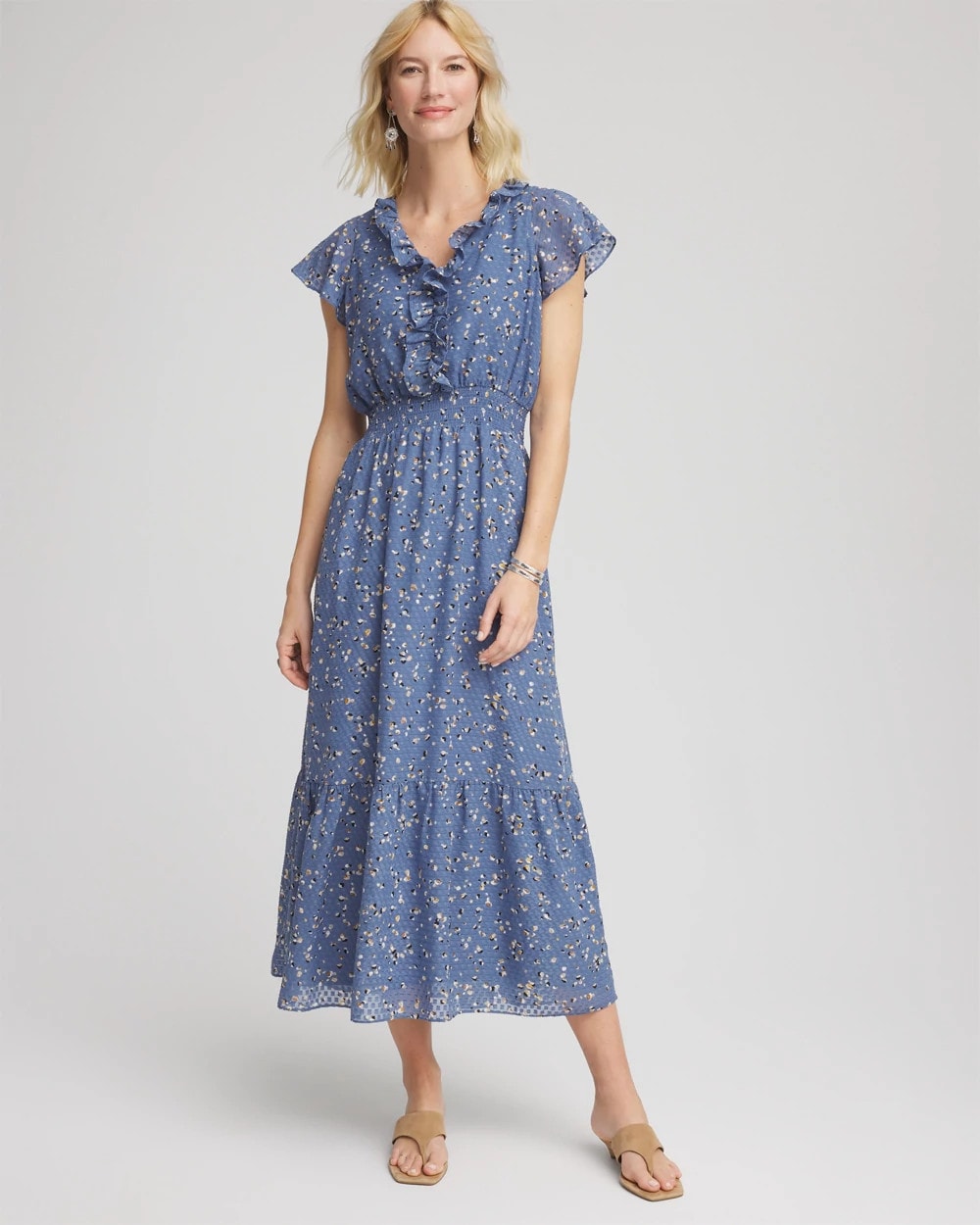 Chico's | Textured Ruffled-Placket Maxi Dress/ Blue Lotus