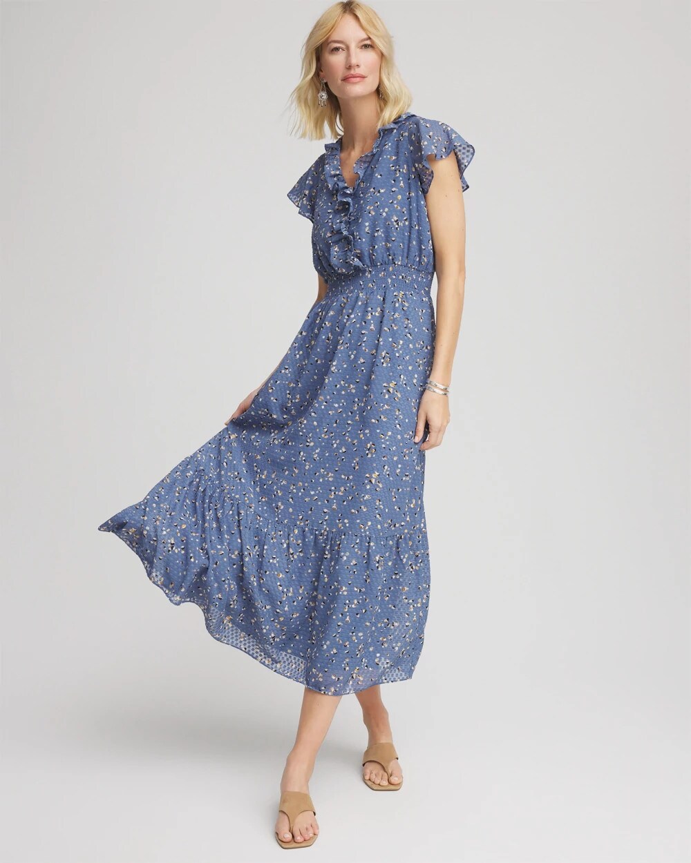 Chico's | Textured Ruffled-Placket Maxi Dress/ Blue Lotus