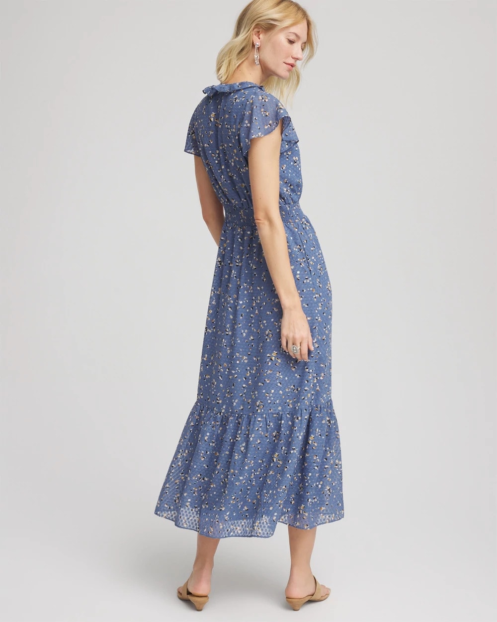 Chico's | Textured Ruffled-Placket Maxi Dress/ Blue Lotus