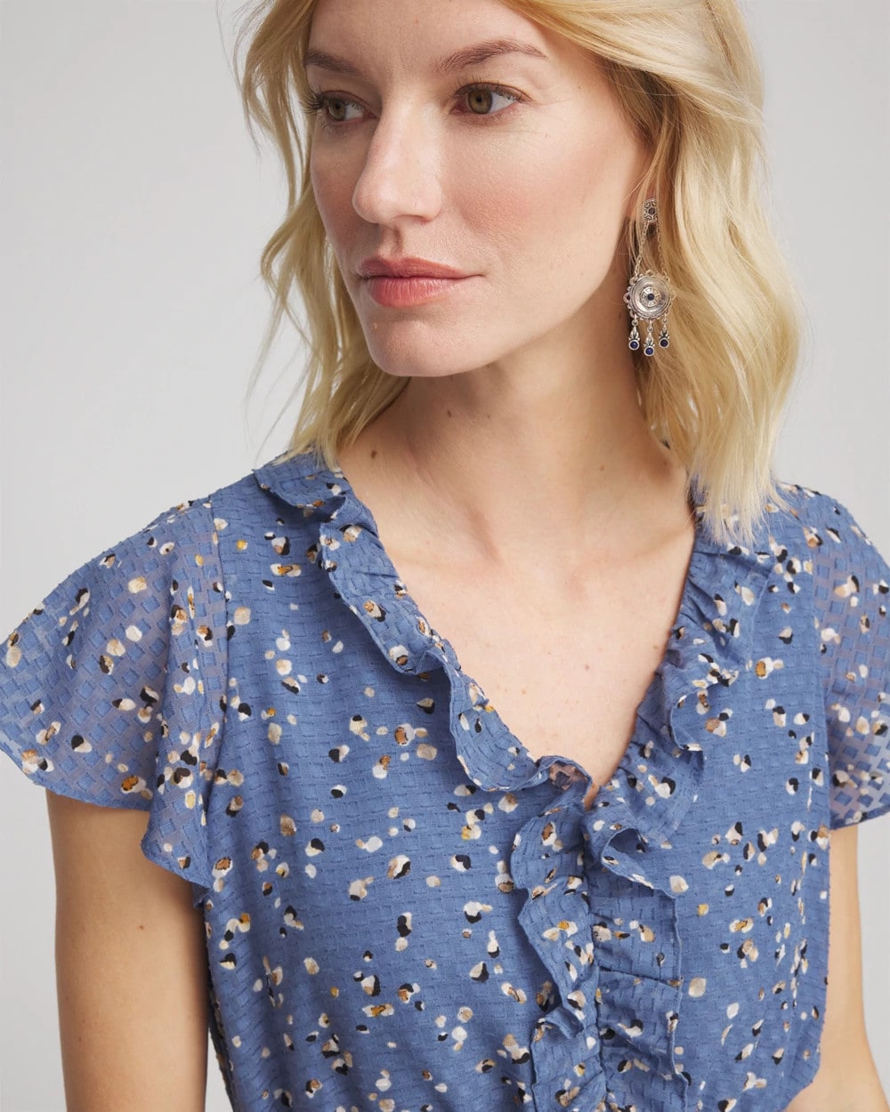 Chico's | Textured Ruffled-Placket Maxi Dress/ Blue Lotus