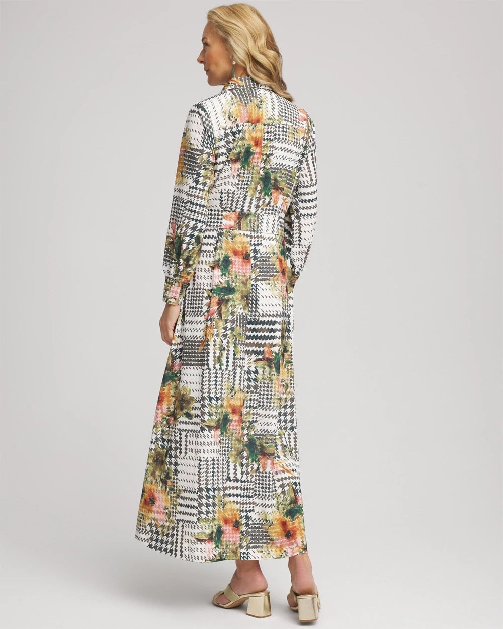 Chico's | Artisanal Floral Print  Maxi Shirtdress/ Ecru
