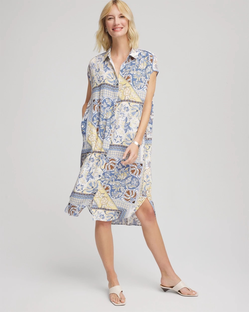 Chico's | Floral Patchwork Short Shirtdress/ Ecru