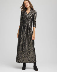 Chico's | Foiled Knit Pleated Maxi Dress/ Black