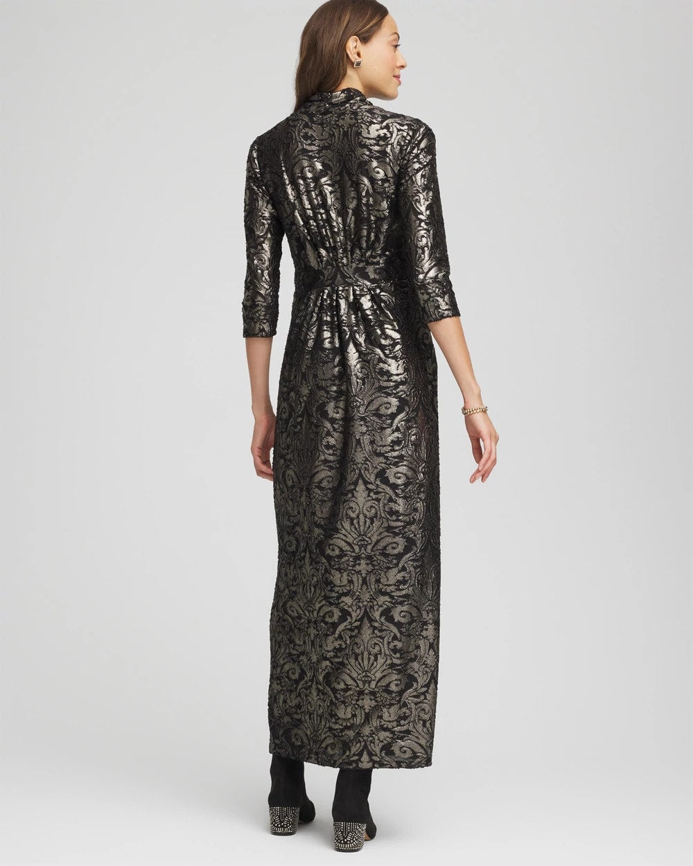 Chico's | Foiled Knit Pleated Maxi Dress/ Black