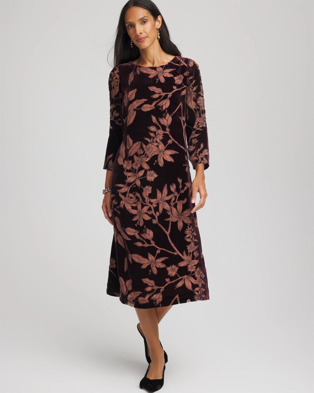 Chico's | Burnout Velvet Midi Dress/ Night Bloom