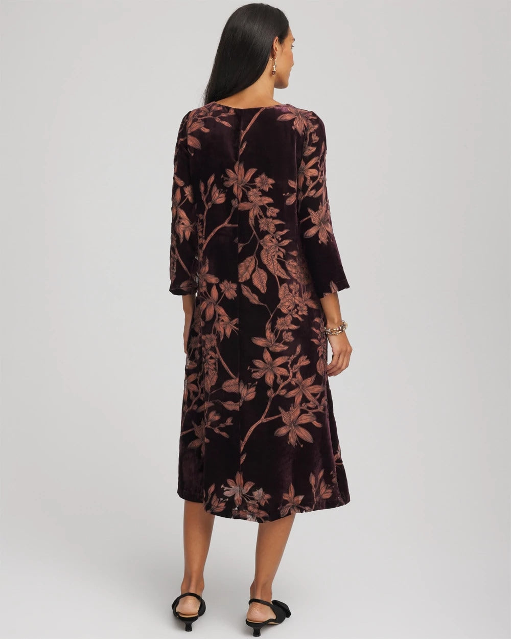 Chico's | Burnout Velvet Midi Dress/ Night Bloom