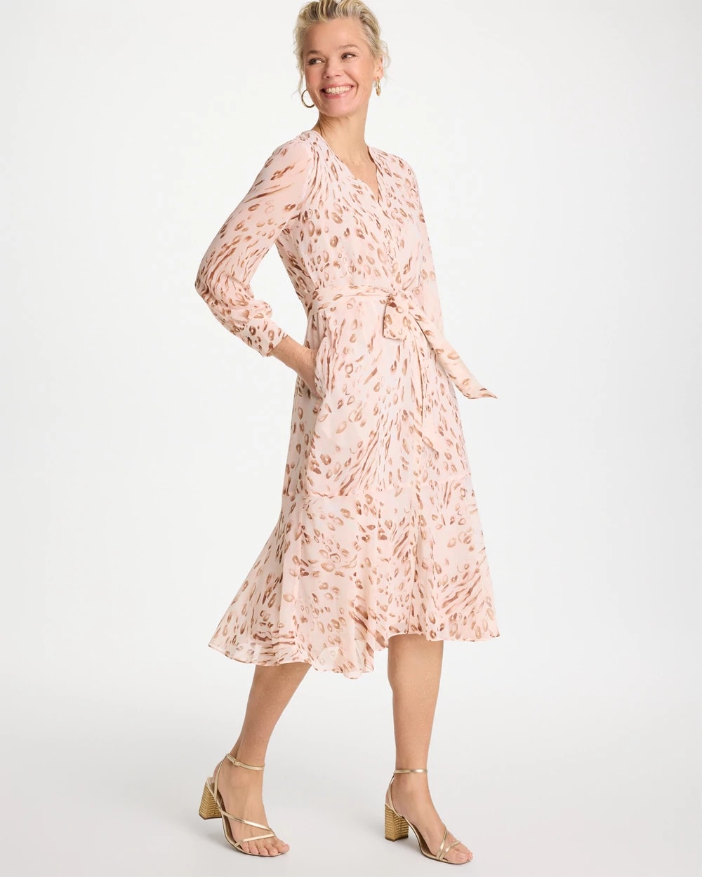 Chico's | Cheetah Georgette Tie Shirtdress/ Sweet Blossom