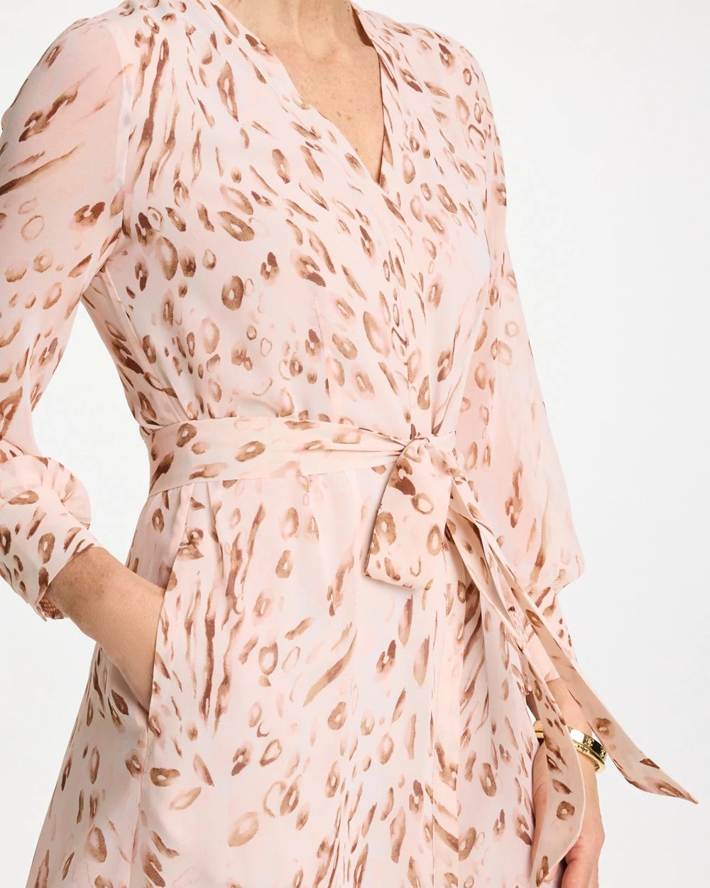Chico's | Cheetah Georgette Tie Shirtdress/ Sweet Blossom