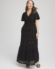 Chico's | Petite Crochet-Lace Maxi Dress/ Black