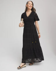 Chico's | Petite Crochet-Lace Maxi Dress/ Black