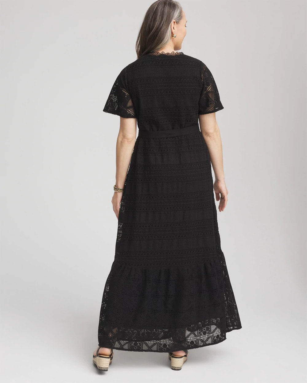 Chico's | Petite Crochet-Lace Maxi Dress/ Black