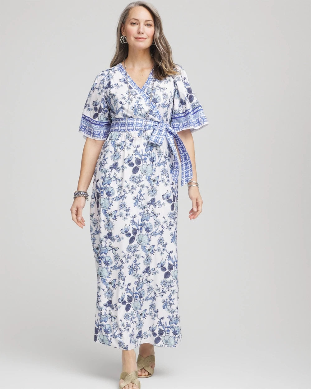 Chico's | Surplice Matte Satin Maxi Dress/ Alabaster
