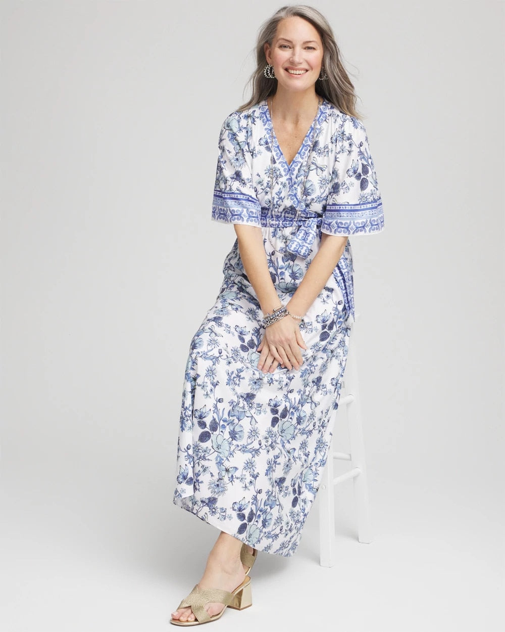 Chico's | Surplice Matte Satin Maxi Dress/ Alabaster